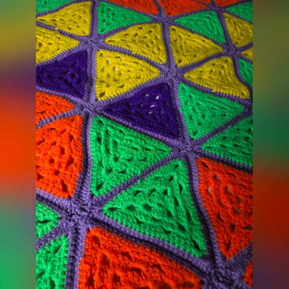 Vintage Colorful Geometric Handmade Crochet Blanket Afghan - Picture 5 of 14